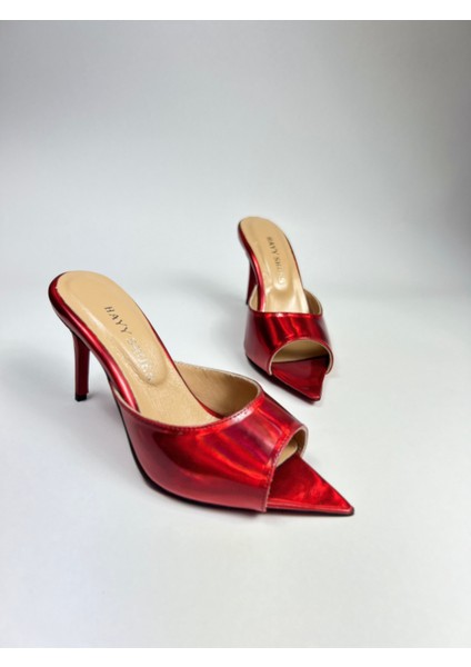 Hayyshoes Kırmızı Aynalı Rugan Deri Astarlı Kaplama Topuk Aynalı Jürdan Topuklu Terlik fiyatları