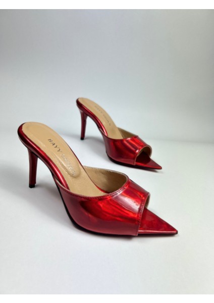 Hayyshoes Kırmızı Aynalı Rugan Deri Astarlı Kaplama Topuk Aynalı Jürdan Topuklu Terlik indirimleri