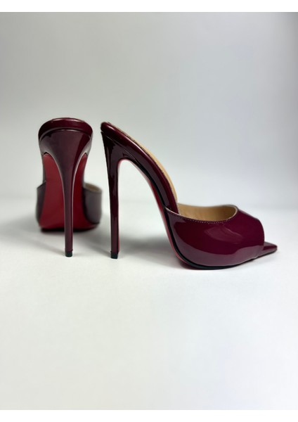 Hayyshoes Mürdüm Rugan Deri Astarlı Kaplama Topuk Aynalı Jürdan Topuklu Terlik