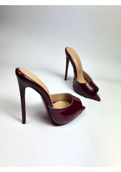 Hayyshoes Mürdüm Rugan Deri Astarlı Kaplama Topuk Aynalı Jürdan Topuklu Terlik modelleri