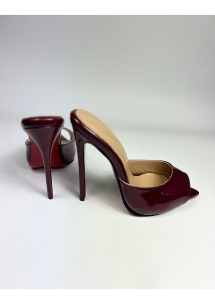 Hayyshoes Mürdüm Rugan Deri Astarlı Kaplama Topuk Aynalı Jürdan Topuklu Terlik indirimleri