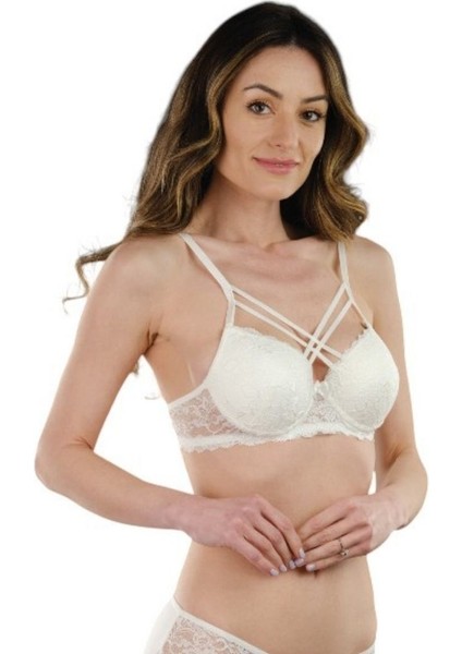 Iç Giyim Kadın Dantel Detaylı Desteksiz Sütyen Ekru 2000TS