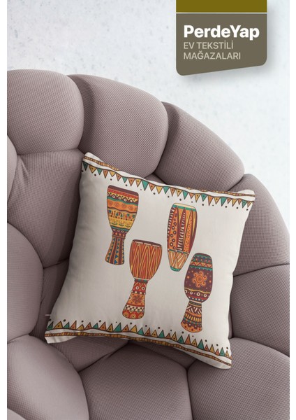 Afrika Sanatı Motifleri Desenli 4lü Dijital Baskılı Dekoratif Kırlent Kılıfı 43 x 43 cm 050 modelleri