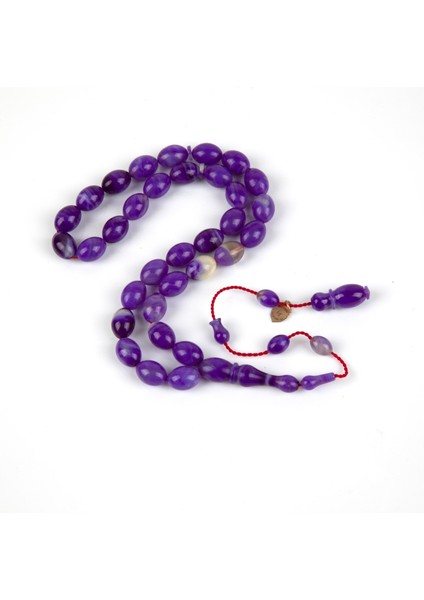 Katalin Beyzi Kesim 8X11 mm Tesbih - Lila/beyaz