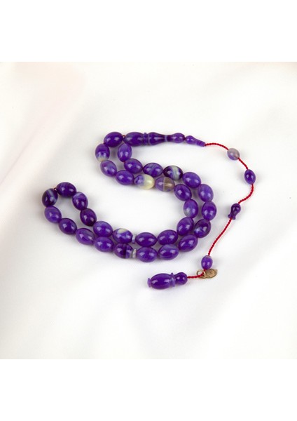 Katalin Beyzi Kesim 8X11 mm Tesbih - Lila/beyaz modelleri