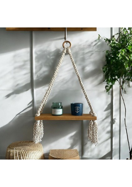 Makrome Askılı Minimal Raf, Pinterest Tarzı Ahşap Raf, Dekoratif Duvar Rafı, modelleri