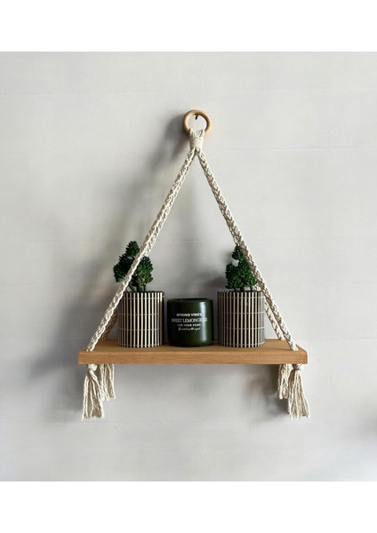Makrome Askılı Minimal Raf, Pinterest Tarzı Ahşap Raf, Dekoratif Duvar Rafı, fırsatları