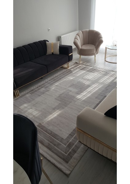 Telve Gri Halı Vizon Bambu Tarz Modern Yumuşak Akrilik Dokuma Çerçeveli Halı Salon Halısı Oturma Odası Halısı