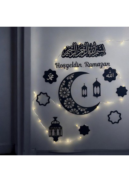 Hoşgeldin Ramazan LED Işıklı Ahşap Duvar Süsü | Ay Yıldız ve Dini Figürlerle Dekorasyon modelleri