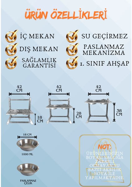 Büyük ve Orta Boy Köpekler Için Ayarlanabilir 3 Yükseklikli Paslanmaz Çelik Mama ve Su Kabı Standı indirimleri