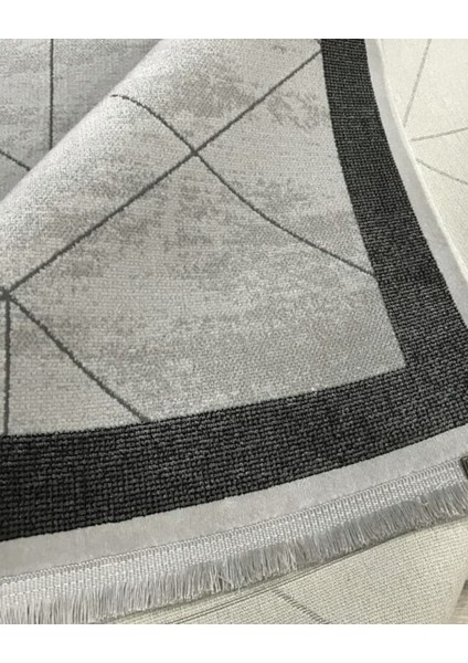 Telve Gri Halı Bambu Halı Modern Akrilik Dokuma Halı Geometrik Desenli Salon Halısı Oturma Odası Halısı