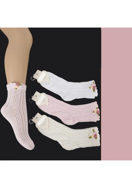Çiçek Detaylı Kız Çocuk Çorabı