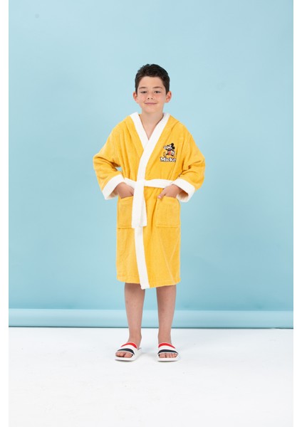 Mickey Mouse Happy Nakışlı Disney Kapüşonlu Çocuk Bornozu 9/10 Yaş fiyatları