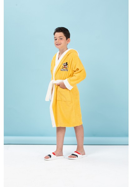 Mickey Mouse Happy Nakışlı Disney Kapüşonlu Çocuk Bornozu 9/10 Yaş fırsatları