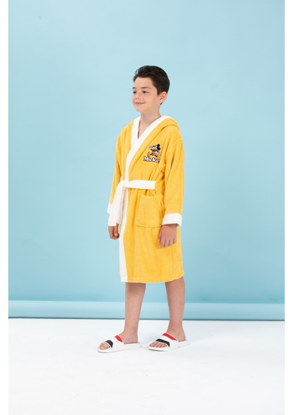 Mickey Mouse Happy Nakışlı Disney Kapüşonlu Çocuk Bornozu 9/10 Yaş indirimleri