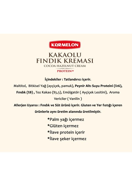 Şeker Ilavesiz Proteinli Kakaolu ve Fındıklı Krema 330 G x 2 Adet