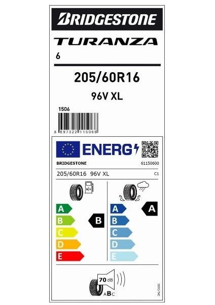 205/60 R16 96V Xl Turanza 6 Oto Yaz Lastiği (Üretim Yılı:2025)