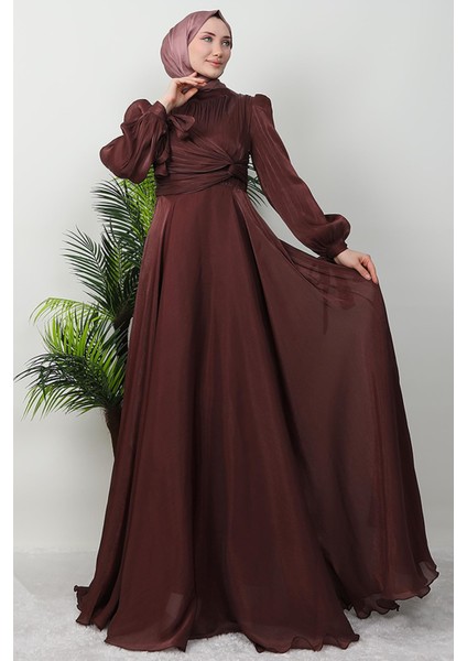 Zambak Ipek Abiye Gül Kahve