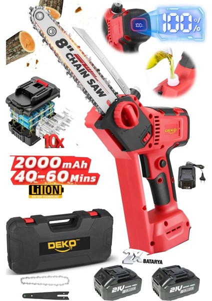 10 Pilli Çift Bataryalı Kömürsüz Seri Akülü Dal Budama Kesme Makinesi Otomatik Yağlamalı 20 cm Pala