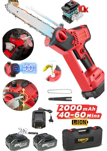 10 Pilli Çift Bataryalı Kömürsüz Seri Akülü Dal Budama Kesme Makinesi Otomatik Yağlamalı 20 cm Pala fiyatları
