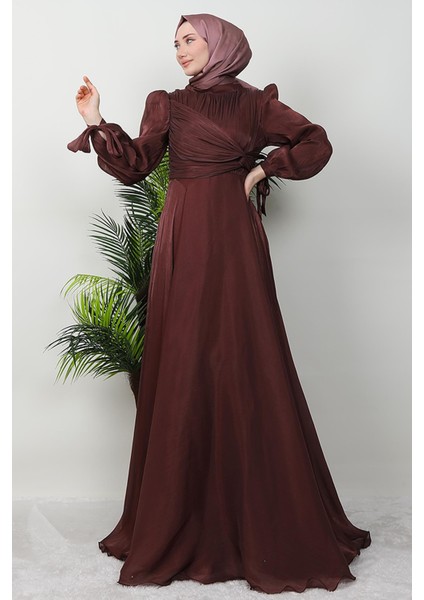 Zambak Ipek Abiye Gül Kahve modelleri