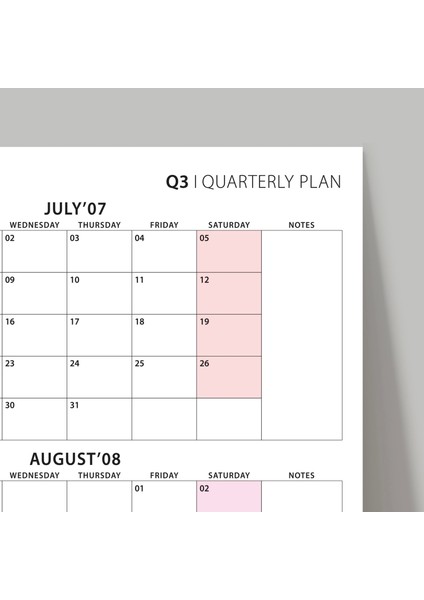 Amerikan Standardı Takvim, Üç Aylık Planlayıcı 2025 Duvar Takvimi, Temmuz - Eylül 2025, 90 Günlük Planlama, Yılın Üçüncü Çeyreği Takvimi, Pembe Takvim, Pazar Günü Başlangıçlı Takvim - 70X100CM