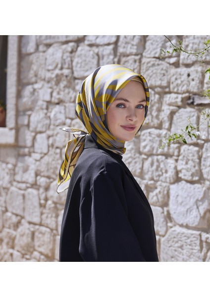 Twill Ipek Eşarp Sarı, Gri