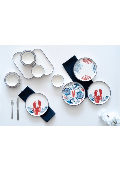 Hand Made 14 Parça 6 Kişilik Mercan Kahvaltı Takımı