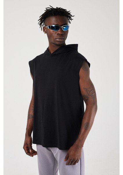 Scorp Bounce Erkek Kapüşonlu Kolsuz Sweatshirt Siyah