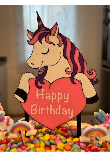 Unicorn Doğum Pasta Süsü - Happy Birthday Yazısı fiyatları