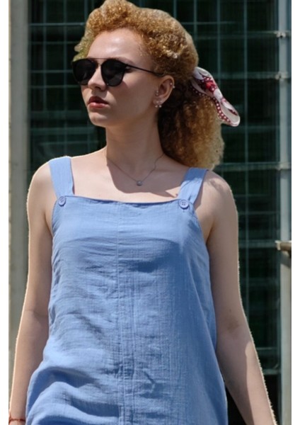 Yagmur Beren Kalın Askılı Düğme Iliklemeli Müslün Kumaş Kadın Salopet Tulum fiyatları