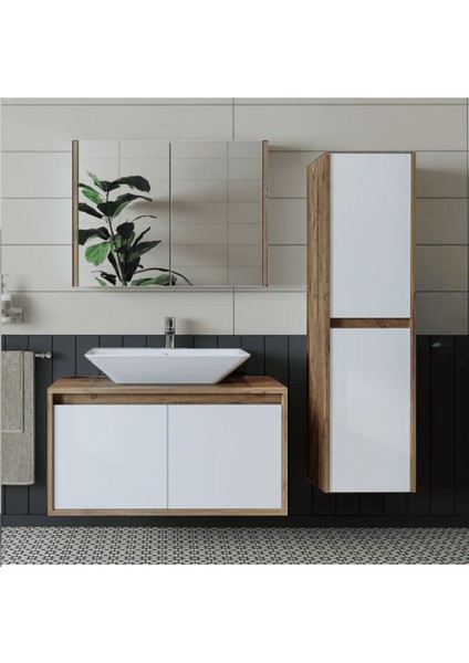 Banyo Dolabı Takımı Ahşap Beyaz Mat Renkli Mdf Lavabosuz Asma Dolap-Banyo Dolabı-Aynalı Üst Dolap fiyatları