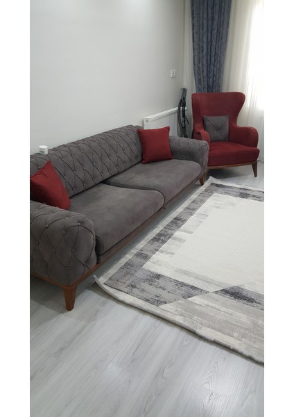Dream Gri Halı Antrasit Geometrik Detaylı Akrilik Tozuaz Modern Salon Halısı Yatak Odası