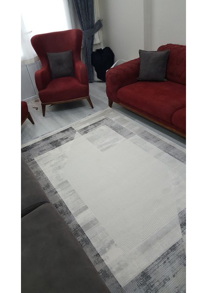 Dream Gri Halı Antrasit Geometrik Detaylı Akrilik Tozuaz Modern Salon Halısı Yatak Odası