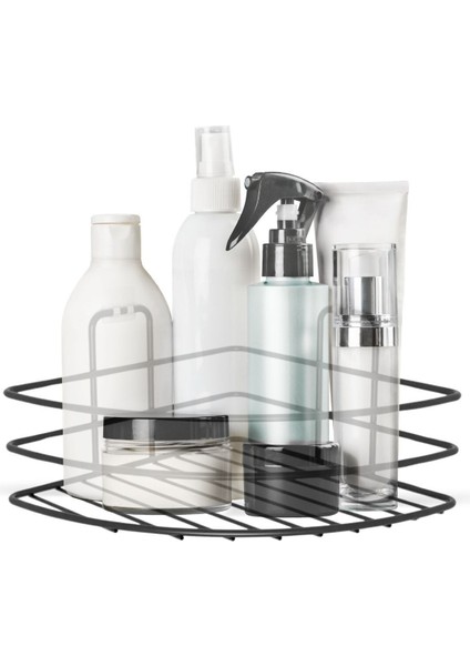 Buffer® Kendiliğinden Yapışkanlı Montaj Gerektirmeyen Tek Katlı Banyo Askı Köşe Şampuanlık Siyah