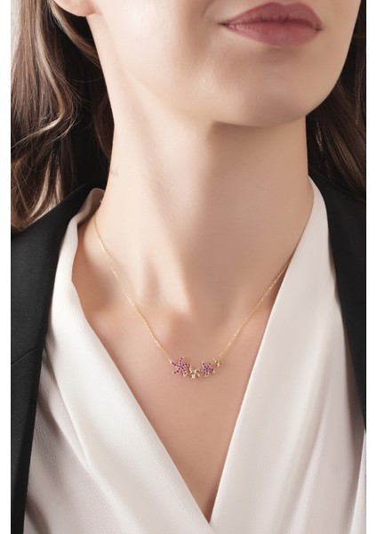 925 Ayar Gümüş,gold Kaplamalı, Ruby Taşlı ,deniz Yıldızı Kolye