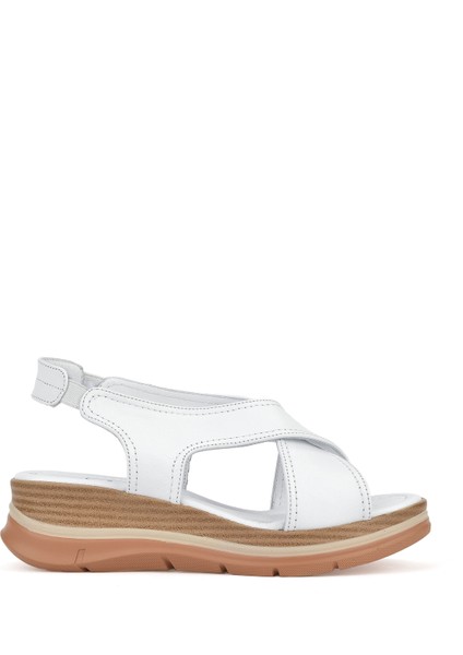 Kadın Deri Dolgu Topuk Sandalet 1511020Z2562 Beyaz