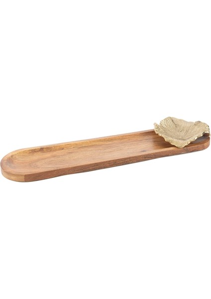 Gold Metal Çiçekli Ahşap Dek Tabak 51 x 13 cm