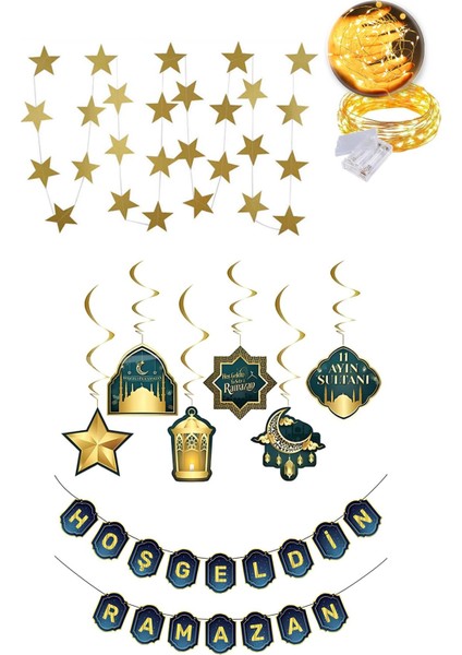 Ramazan Banner Seti + 5m LED + 4,5m Asma Yıldız Hoşgeldin Ramazan Banner - Hoşgeldin Ramazan Sarkıt