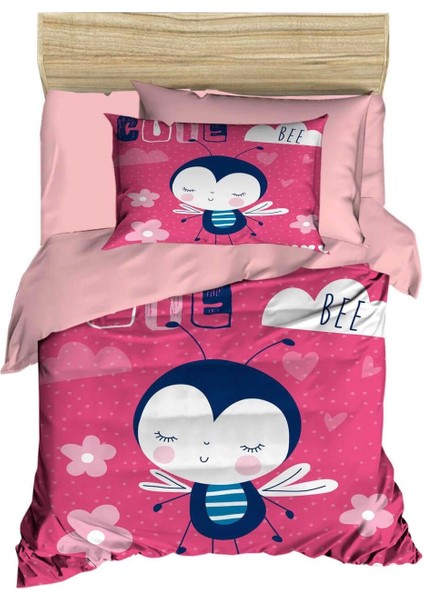 Dijital Baskılı 3D Pamuklu Yenidoğan Bebek Nevresim Takımı Cute Bee Pink