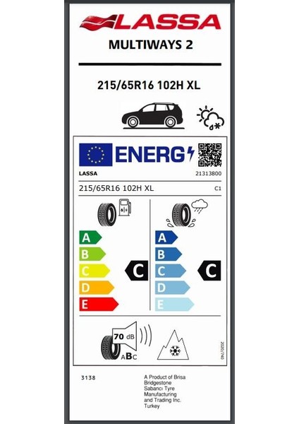 215/65 R16 102H Xl Multiways 2 4 Mevsim Oto Lastiği (Üretim Yılı:2025)