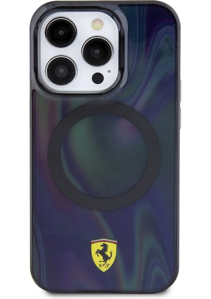 iPhone 15 Pro Kılıf Ferrari Lisanslı Magsafe Uyumlu Transparan Renk Geçişli Iridescent Kapak Siyah