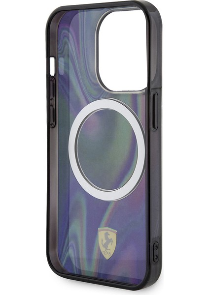 iPhone 15 Pro Kılıf Ferrari Lisanslı Magsafe Uyumlu Transparan Renk Geçişli Iridescent Kapak Siyah