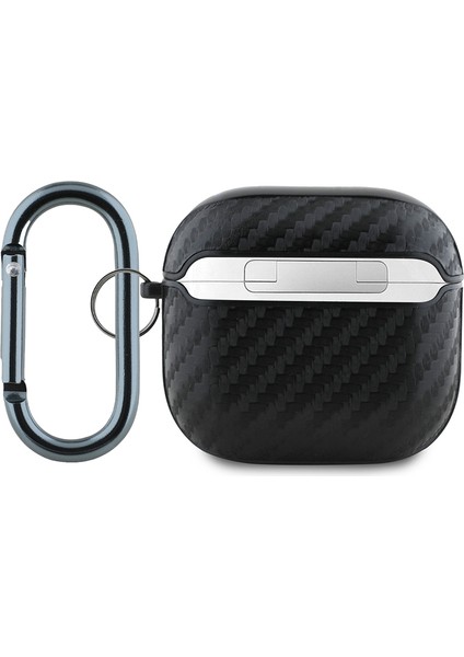 Airpods 4 Kılıf Orjinal Lisanslı Pu Karbon Fiber Tasarımlı Askı Aparatlı Kapak Siyah
