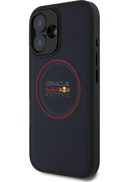 iPhone 16 Kılıf Redbull Lisanslı Magsafe Uyumlu Kırmızı Halka ve Logolu Pu Deri Kapak Lacivert modelleri