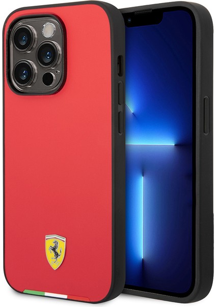 iPhone 14 Pro Max Kılıf Ferrari Orjinal Lisanslı Pu Deri Italyan Bayrak Dizayn Kapak Kırmızı