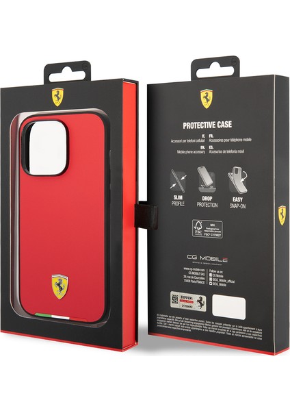 iPhone 14 Pro Max Kılıf Ferrari Orjinal Lisanslı Pu Deri Italyan Bayrak Dizayn Kapak Kırmızı