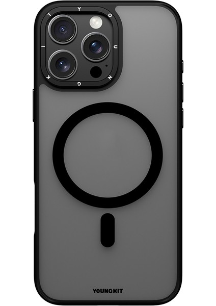 iPhone 16 Pro Kılıf Magsafe Uyumlu Cam Arka Yüzey Tpu Youngkit Gemstone Serisi Kapak Siyah