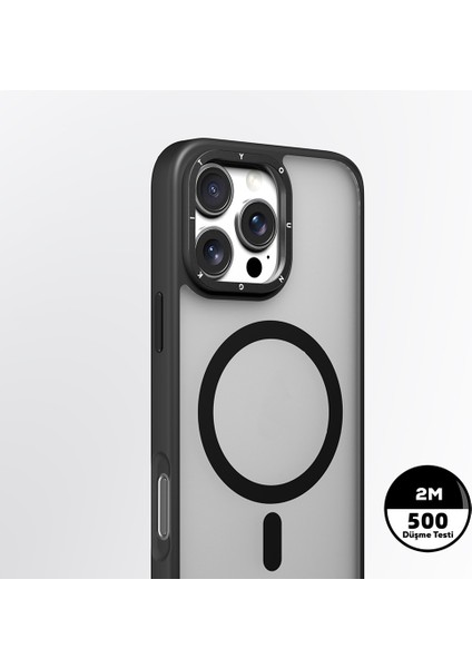 iPhone 16 Pro Kılıf Magsafe Uyumlu Cam Arka Yüzey Tpu Youngkit Gemstone Serisi Kapak Siyah