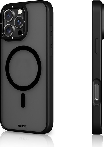 iPhone 16 Pro Kılıf Magsafe Uyumlu Cam Arka Yüzey Tpu Youngkit Gemstone Serisi Kapak Siyah